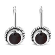 Large Oval Garnet Stud Silver Earrings, e336